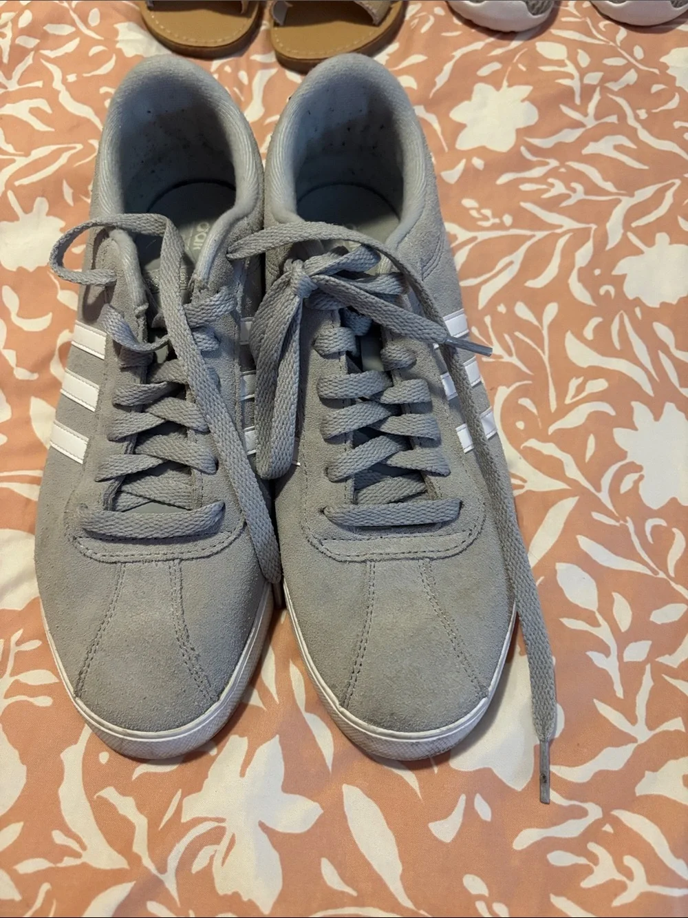 adidas Gray Suede Low-Top Sneakers with White Stripes